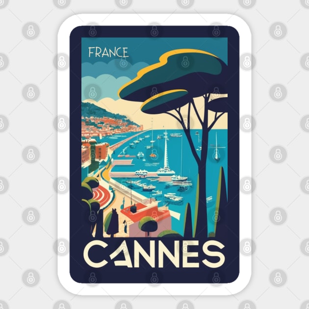 A Vintage Travel Art of Cannes - France Sticker by goodoldvintage